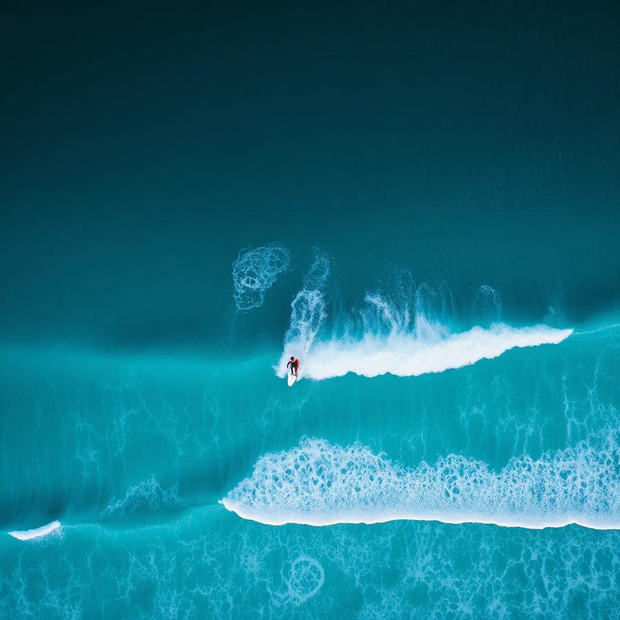 Surfeur vu du ciel dans l'océan turquoise